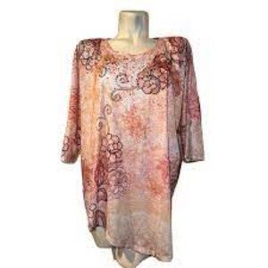 NWT AVENUE POINT FRONT 3/4 SLEEVE FLORAL EMBELLISHED TATOO SUNSET TUNIC 20